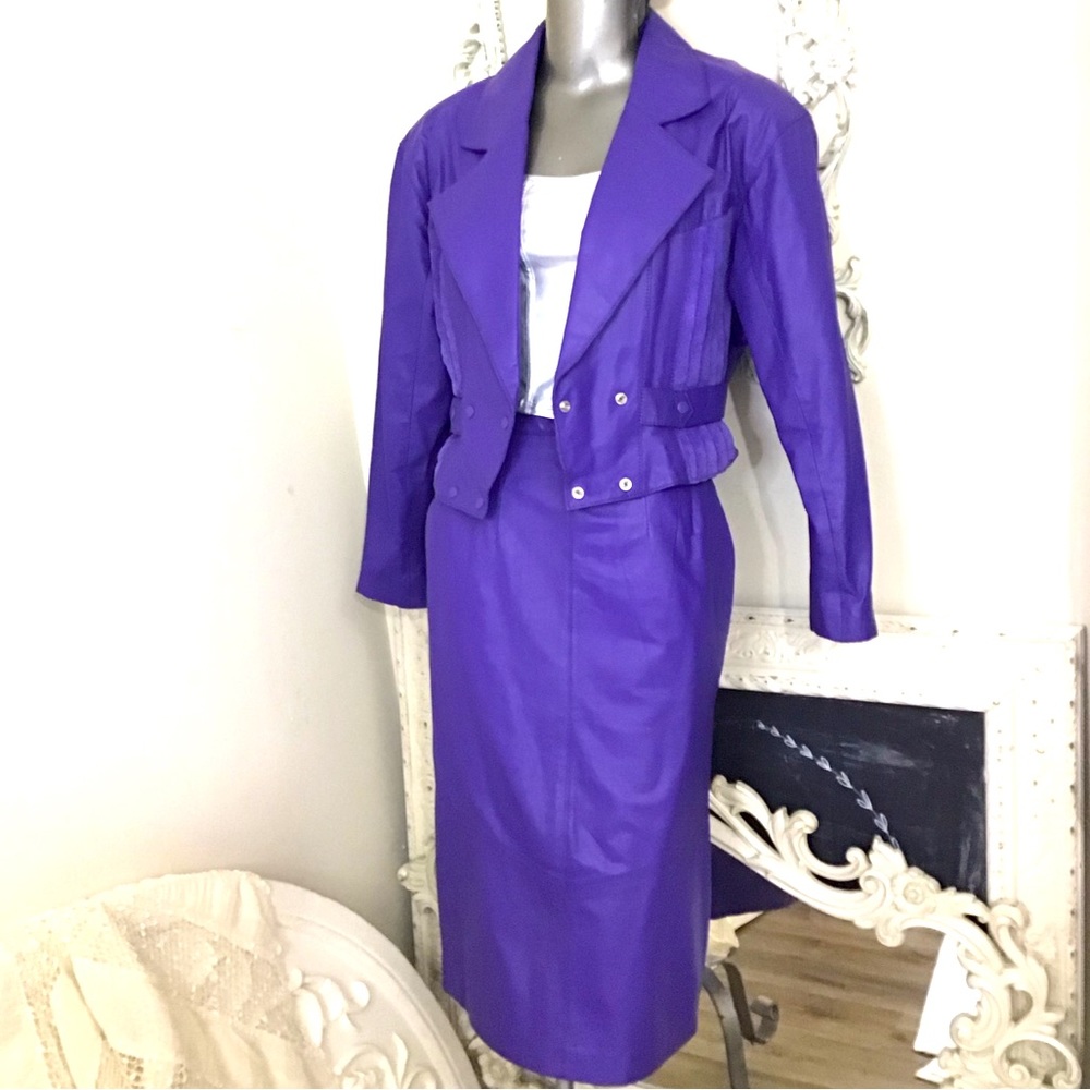 VINTAGE Chia Purple Leather Skirt and Jacket